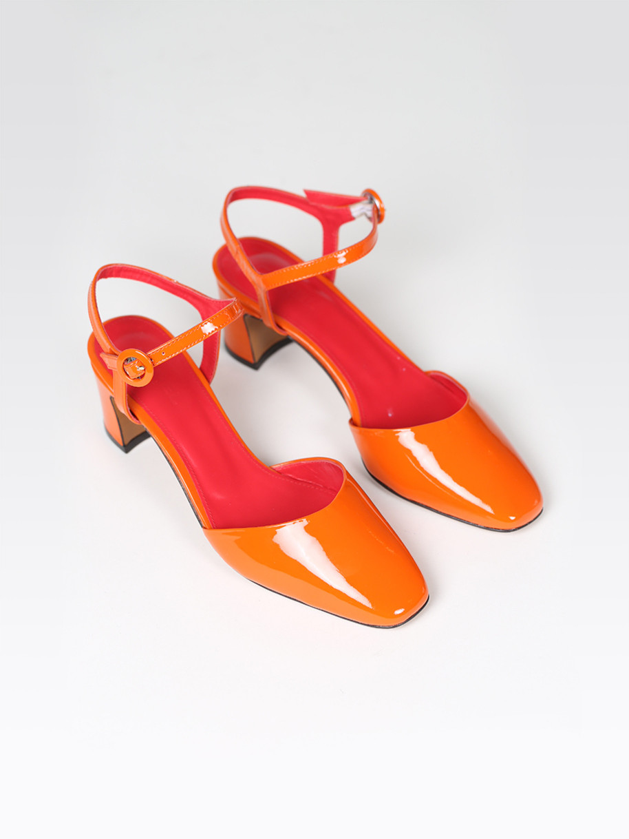 Orange patent leather sandals