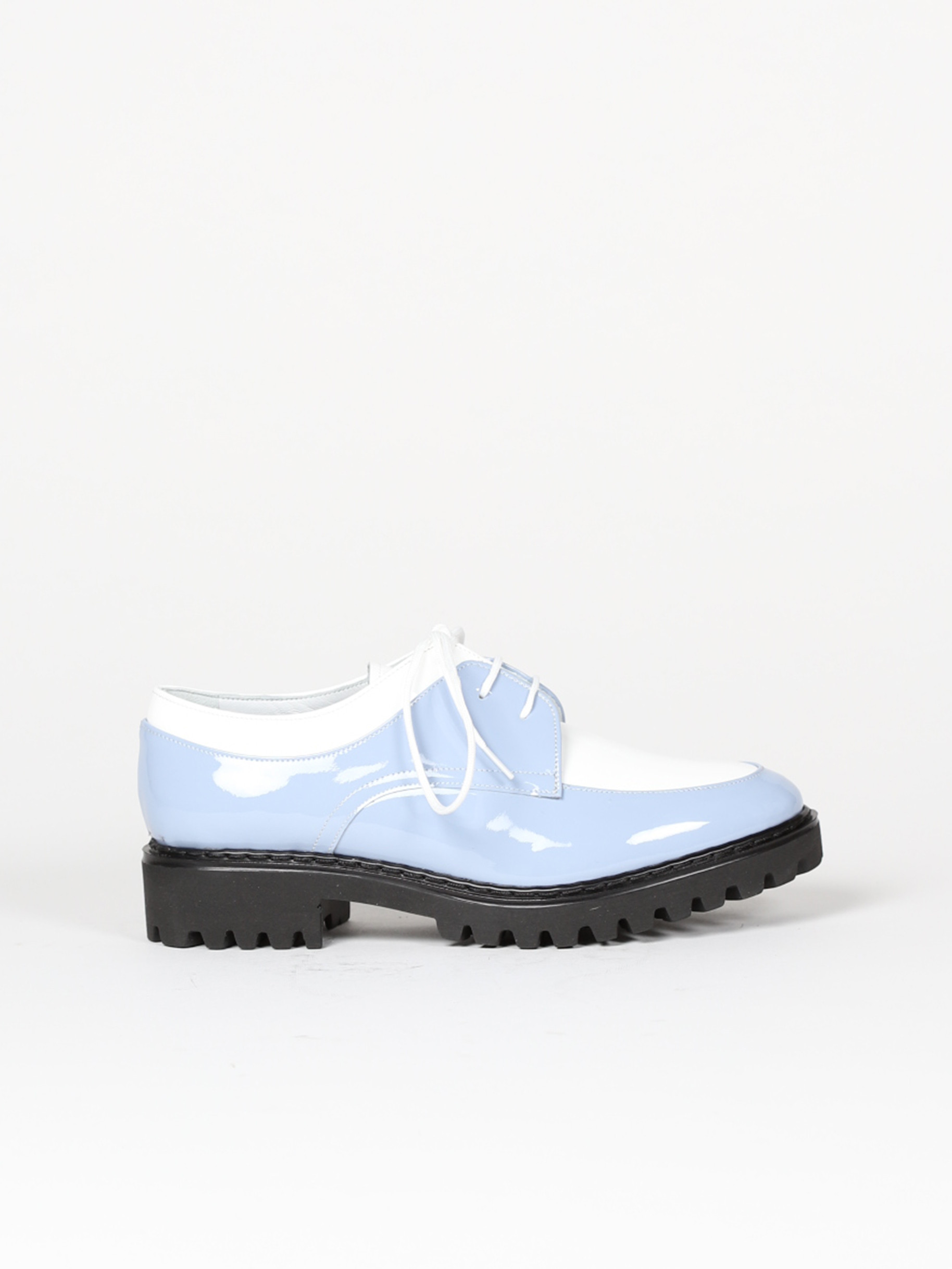 Skyblue and white leather derbies