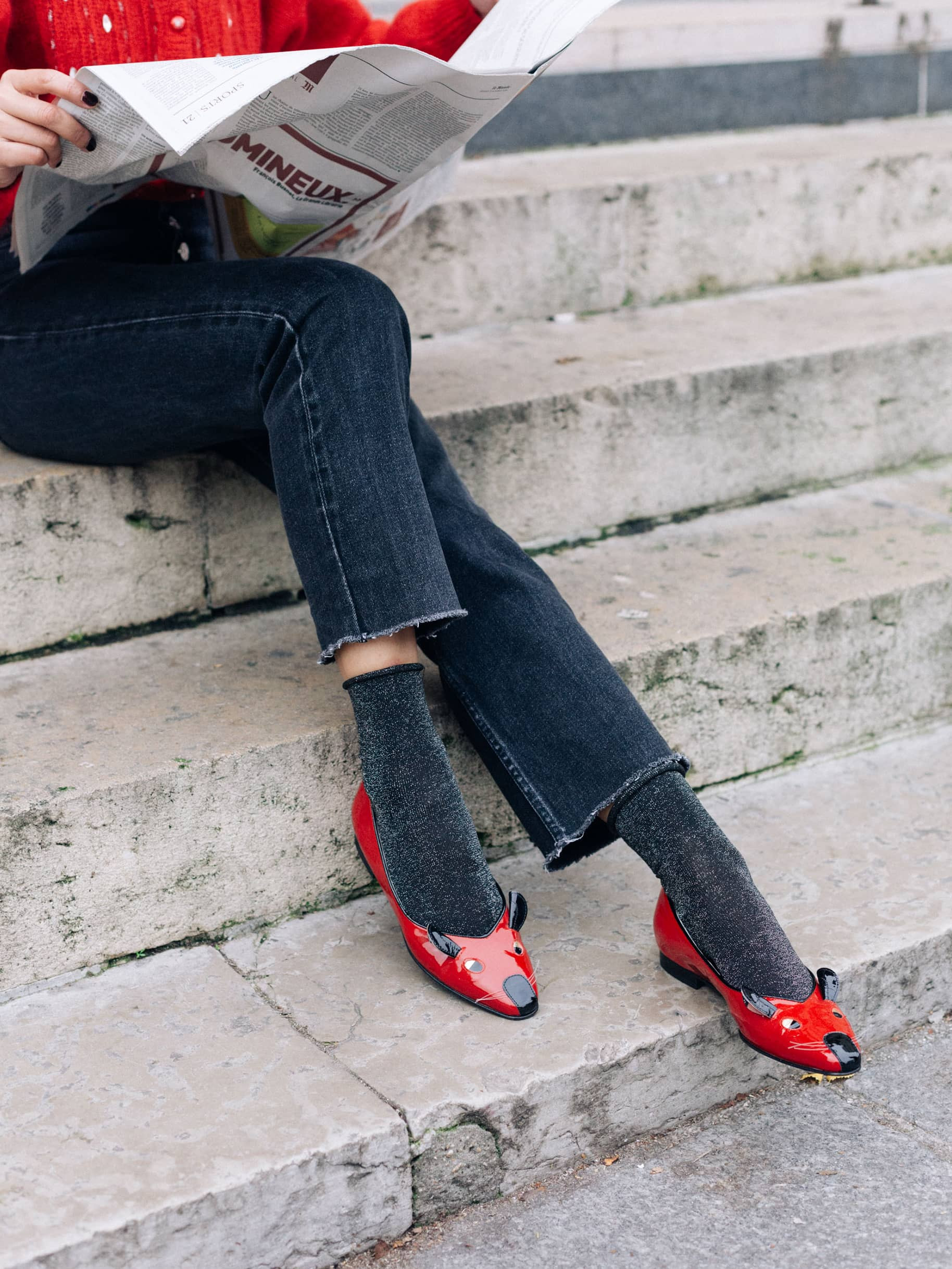 red patent ballet flats