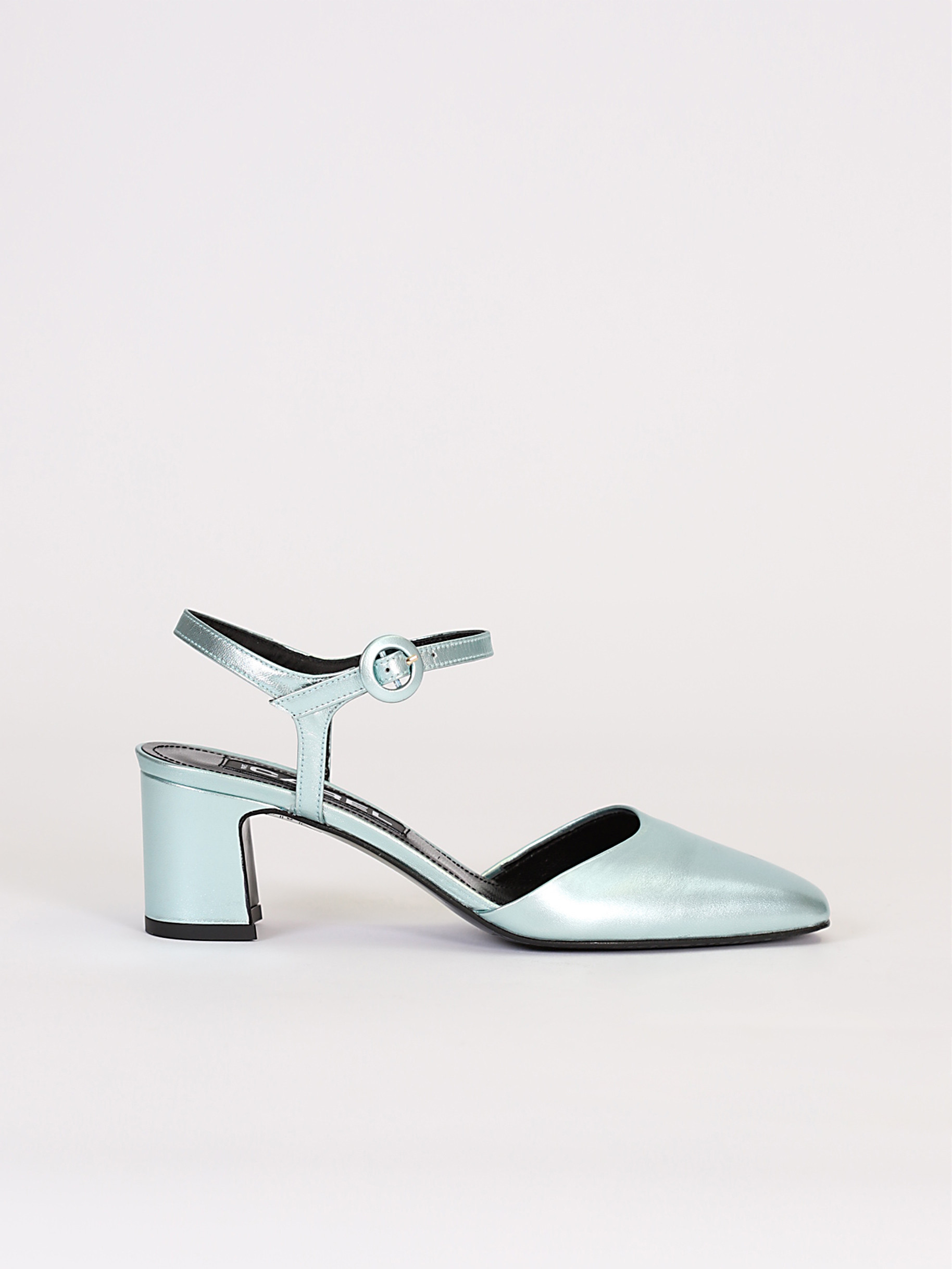Sky blue laminated leather sandals