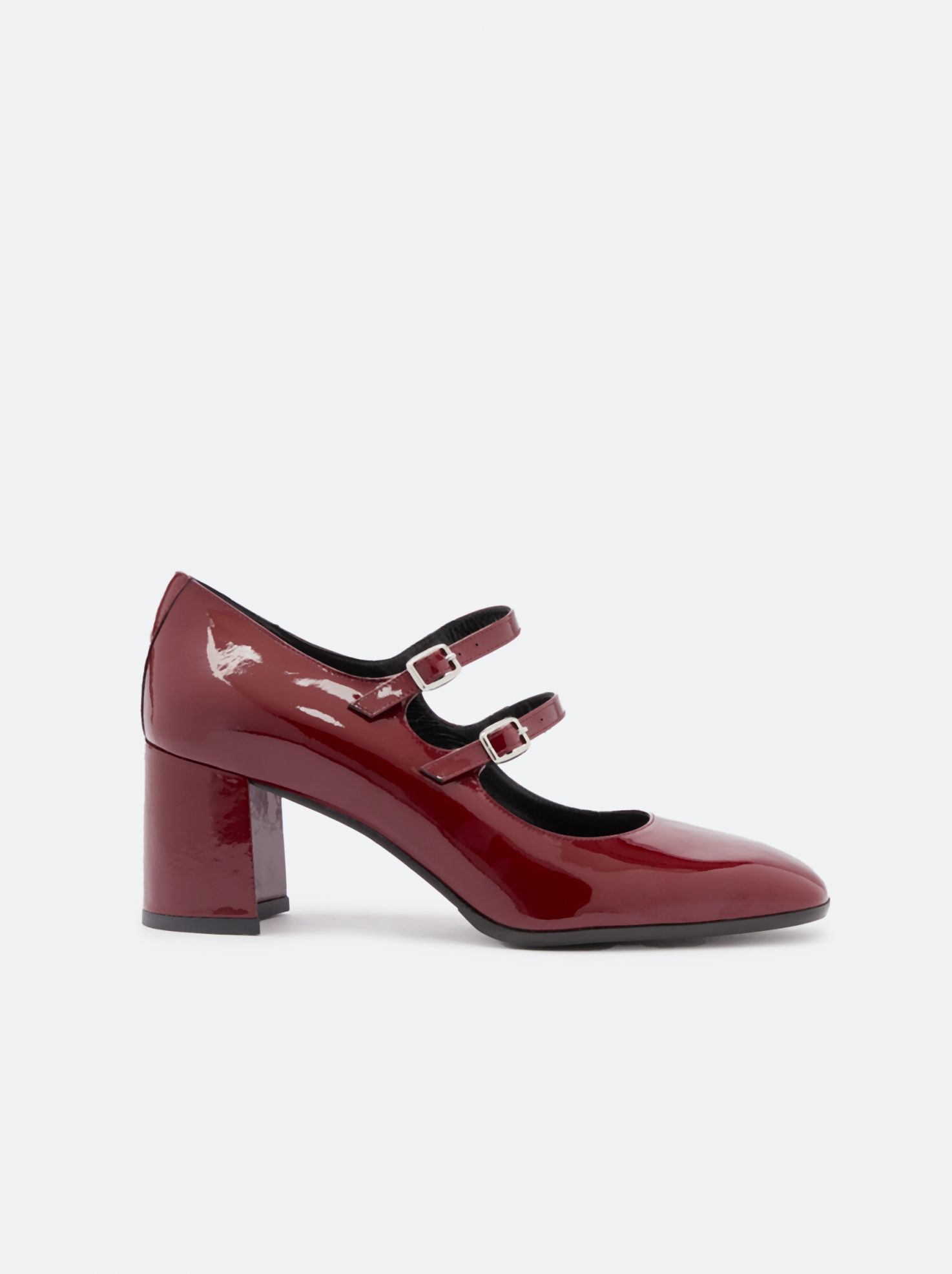 BLOCK HEEL FAUX PATENT FINISH SHOES - Red